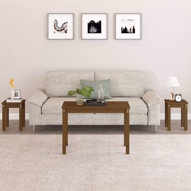 Berkfield Home Nesting Tables, Set of 3, Honey Brown Solid Pine Wood