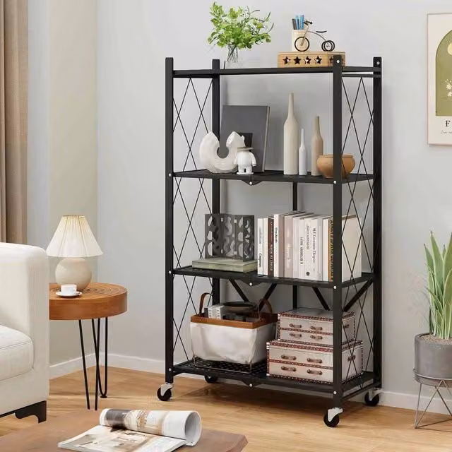 KORVIXA 4-Tier Foldable Metal Storage Shelf in Black, W/D/H: 100 x 100 x 126 cm