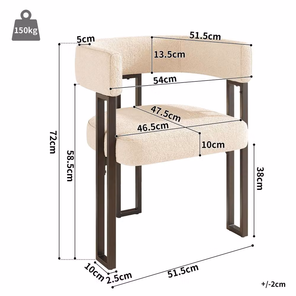 Rolipo Ergonomic Beige Fabric Dining Chairs Set of 2 with Metal Legs – 2
