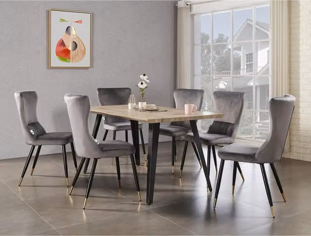 Life Interiors Rocco LUX Modern Rectangular Dining Set with Table and 6 Grey and Black Chairs