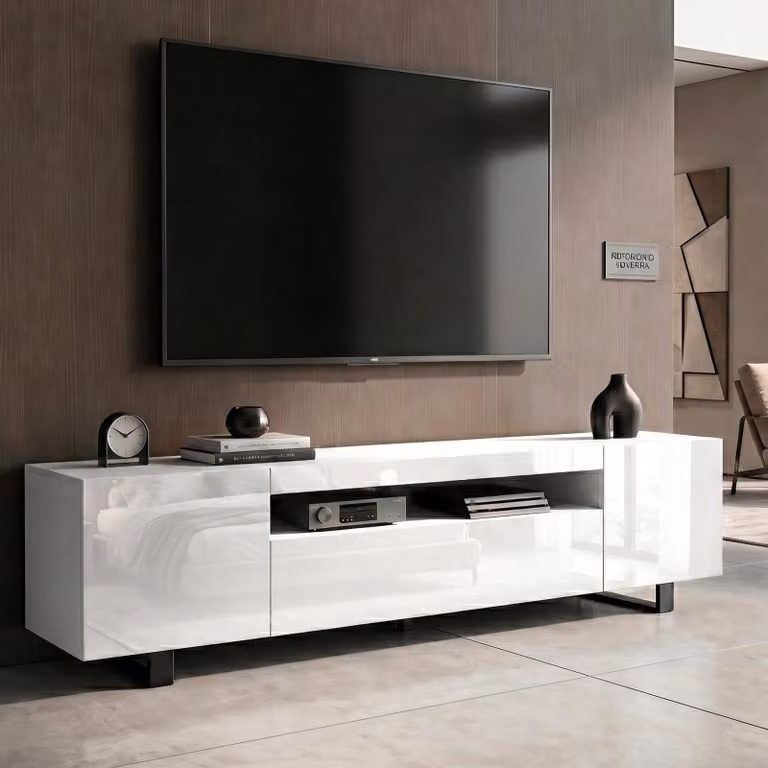 DHS Kystra Modern White High Gloss TV Unit W/D/H: 180 x 38 x 44 cm