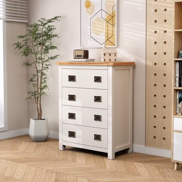 Cabinet Bits Lovere 4 Drawer Chest of Drawers in White with Antique Brass Drop Handles – 1