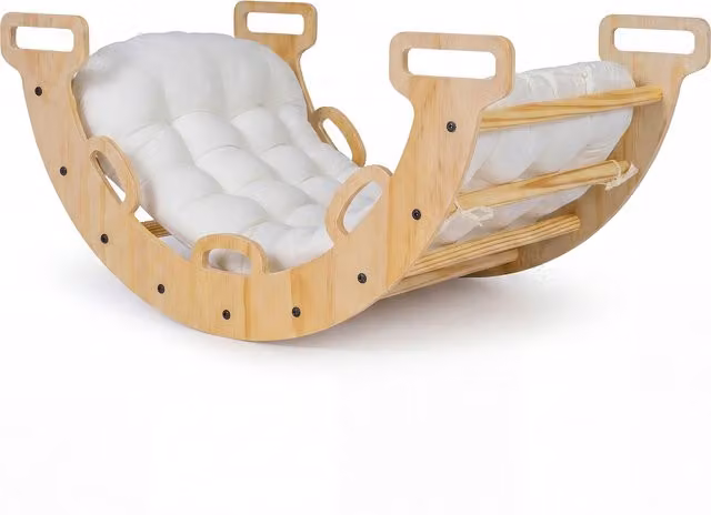 Costway 3 in 1 Montessori Kids Climber Rocker in Natural Wood