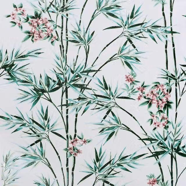 Arthouse Bamboo and Blossom White Tropical Botanical Wallpaper in Green and White