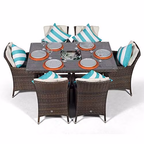 Thats Furniture Giardino Savannah 6 Seater Rattan Garden Dining Set with Ice Bucket in Brown and Grey – 3