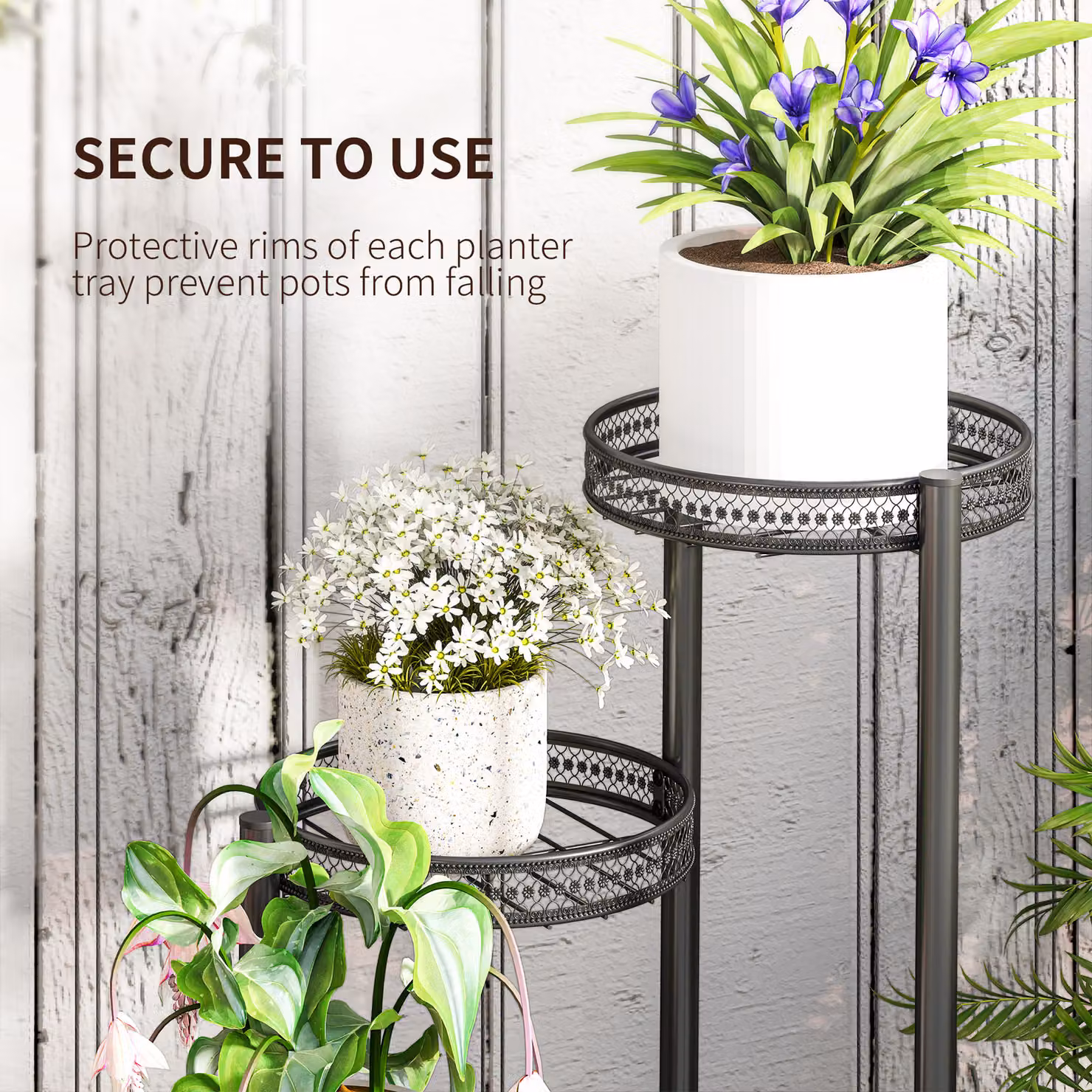Outsunny Four-Tier Steel and Wood Plant Stand in Black – 5