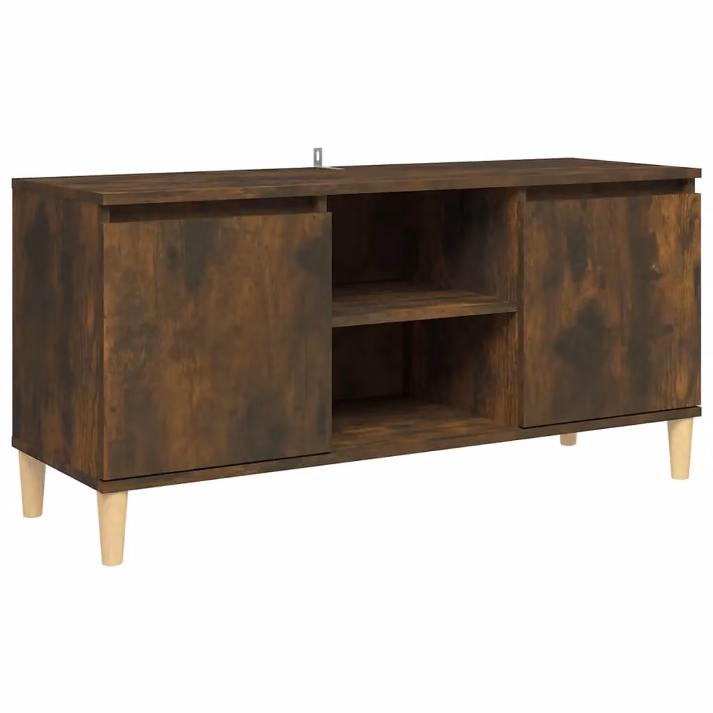 Berkfield Home TV Cabinet in Smoked Oak Brown with Solid Wood Legs, W/D/H: 103.5 x 35 x 50 cm – 2
