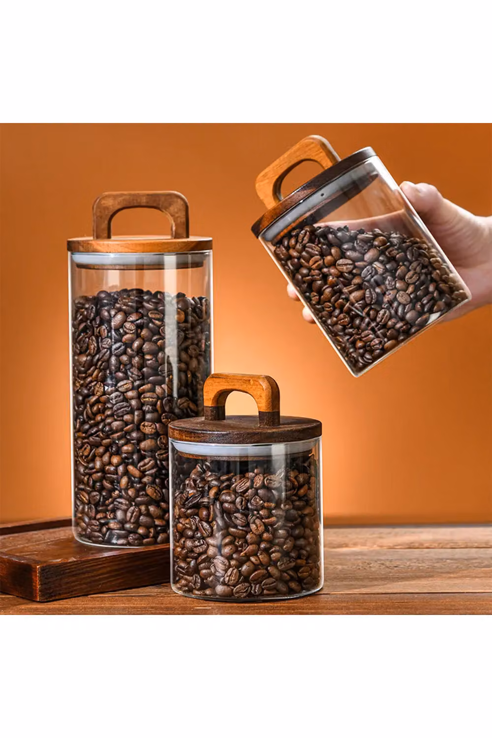 Living and Home Glass Storage Jars with Airtight Wooden Lids, 800ml, Clear – 3