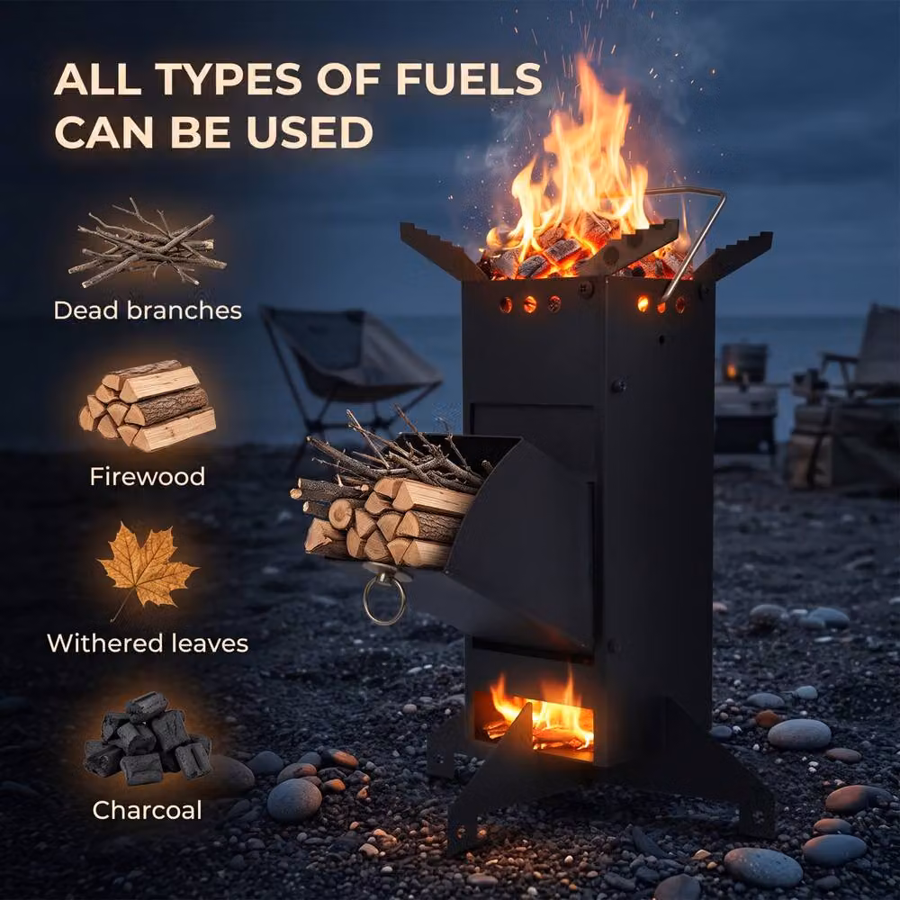 Crystals Heavy Duty Rocket Wood Burning Stove Portable Camping Cooker in Black – 2