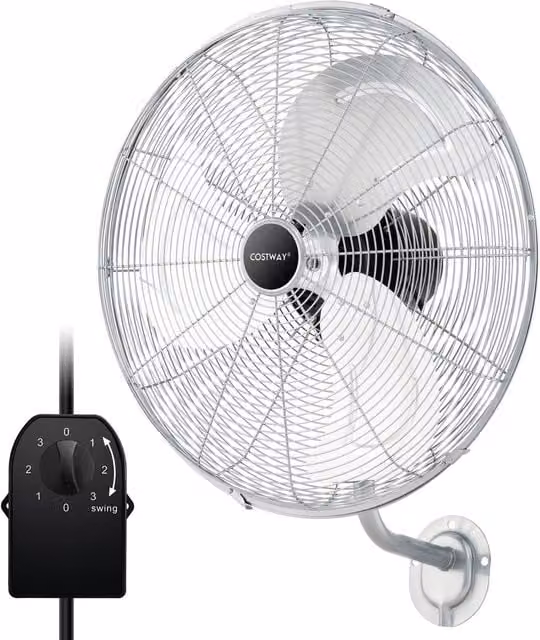 Gymax 20 Inch Heavy Duty Metal Wall Mount Fan with 3 Speeds and Oscillation in Silver – 1