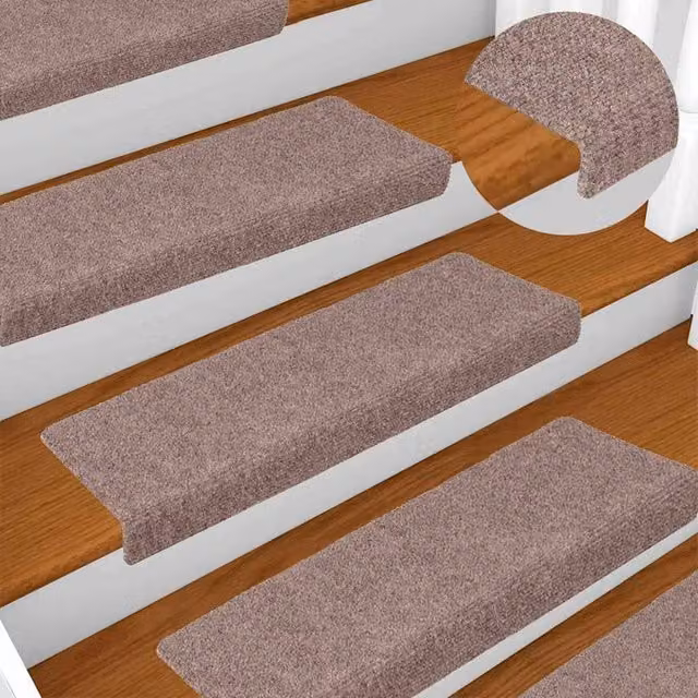 Berkfield Home Self-Adhesive Needle Punch Stair Mats, 15 Pieces, Brown, W/D/H: 65 x 21 x 4 cm