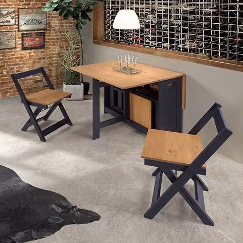 Seconique Santos Butterfly Dining Set in Navy Blue and Waxed Pine with Extendable Table and 4 Chairs – 5