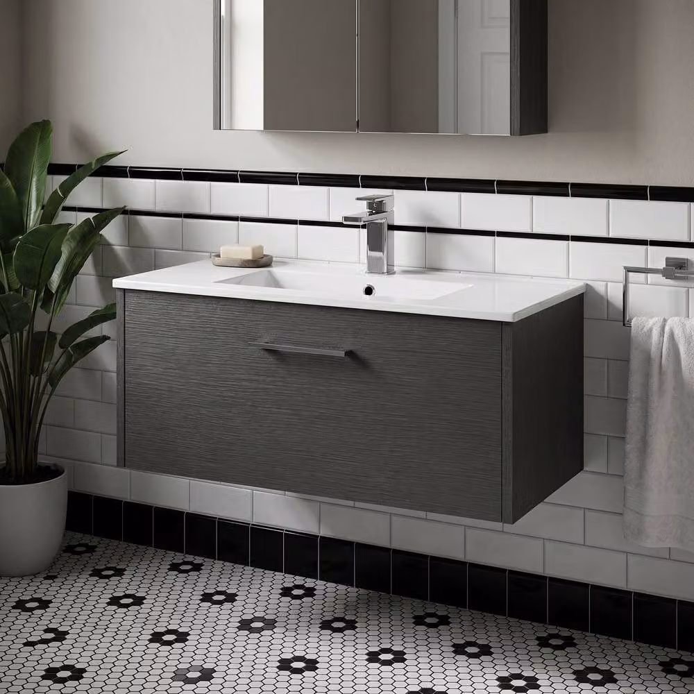Balterley Winshill 1 Drawer Vanity Basin Unit, Dark Grey Woodgrain, W: 80 cm, D: 35.9 cm, H: 80 cm – 2