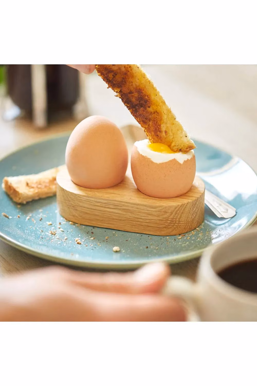 MijMoj Design Solid Oak Double Egg Cup in Light Oak Brown – 2