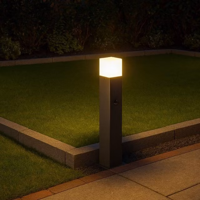CGC Lighting Amara Modern Square Aluminium Outdoor Post Light in Dark Grey Anthracite with PIR Motion Sensor