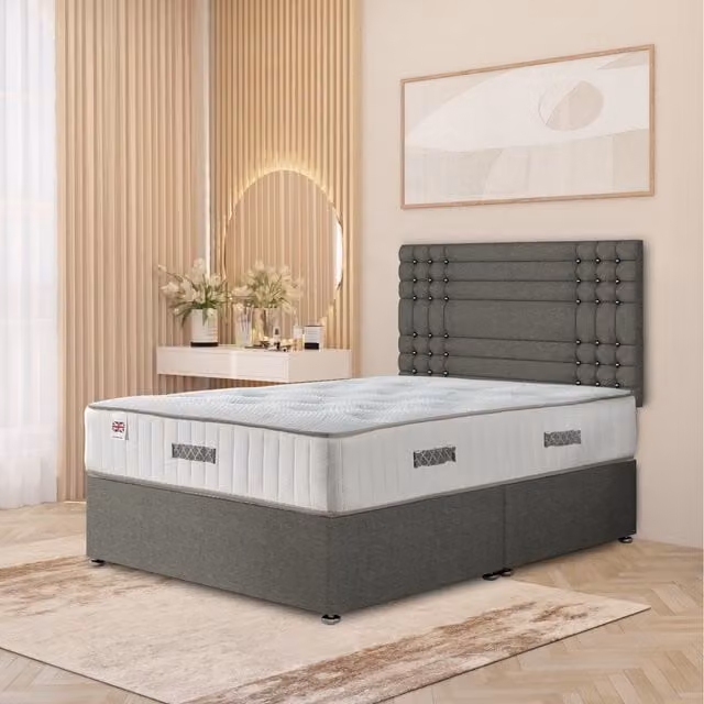 Somnior Beds Ltd Saville Linen Divan Bed Set with Headboard and Drawers in Silver Grey, W/D/H: 140 x 200 cm