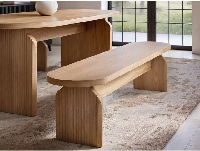 Solace+Co Varm Ribbed Scandinavian Dining Bench in Oak Brown