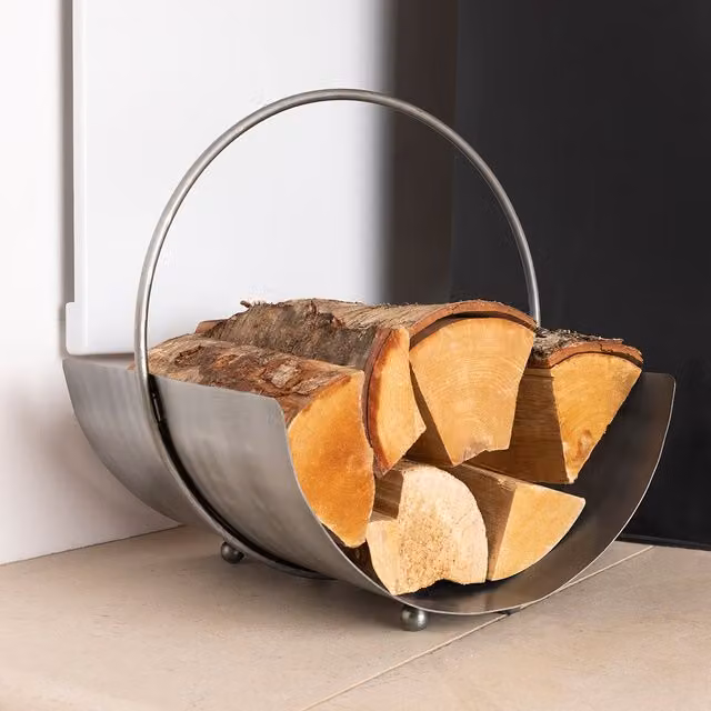 Charles Bentley Freestanding Metal Log Holder in Black and Silver
