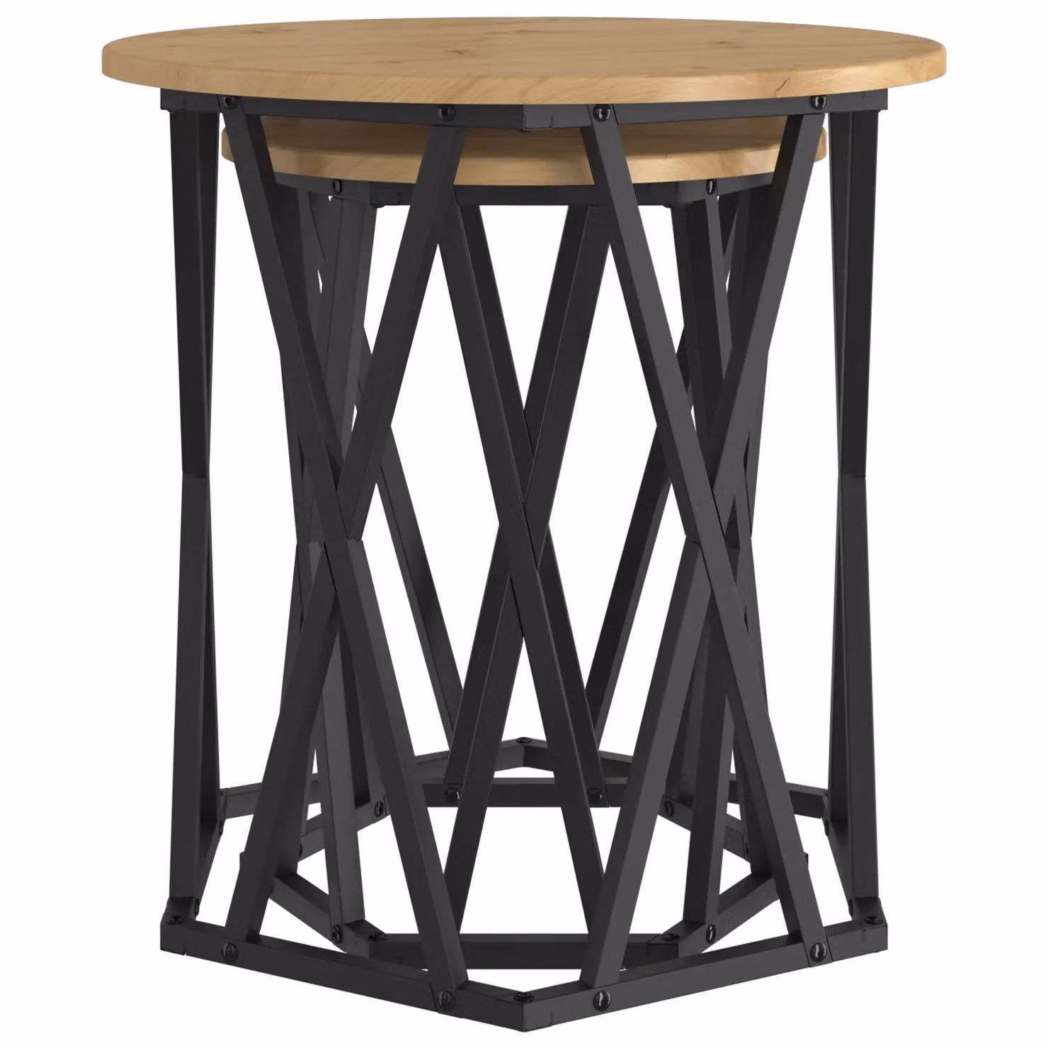 Berkfield Home Artisan Round Industrial Coffee Table in Brown Oak and Metal – 3