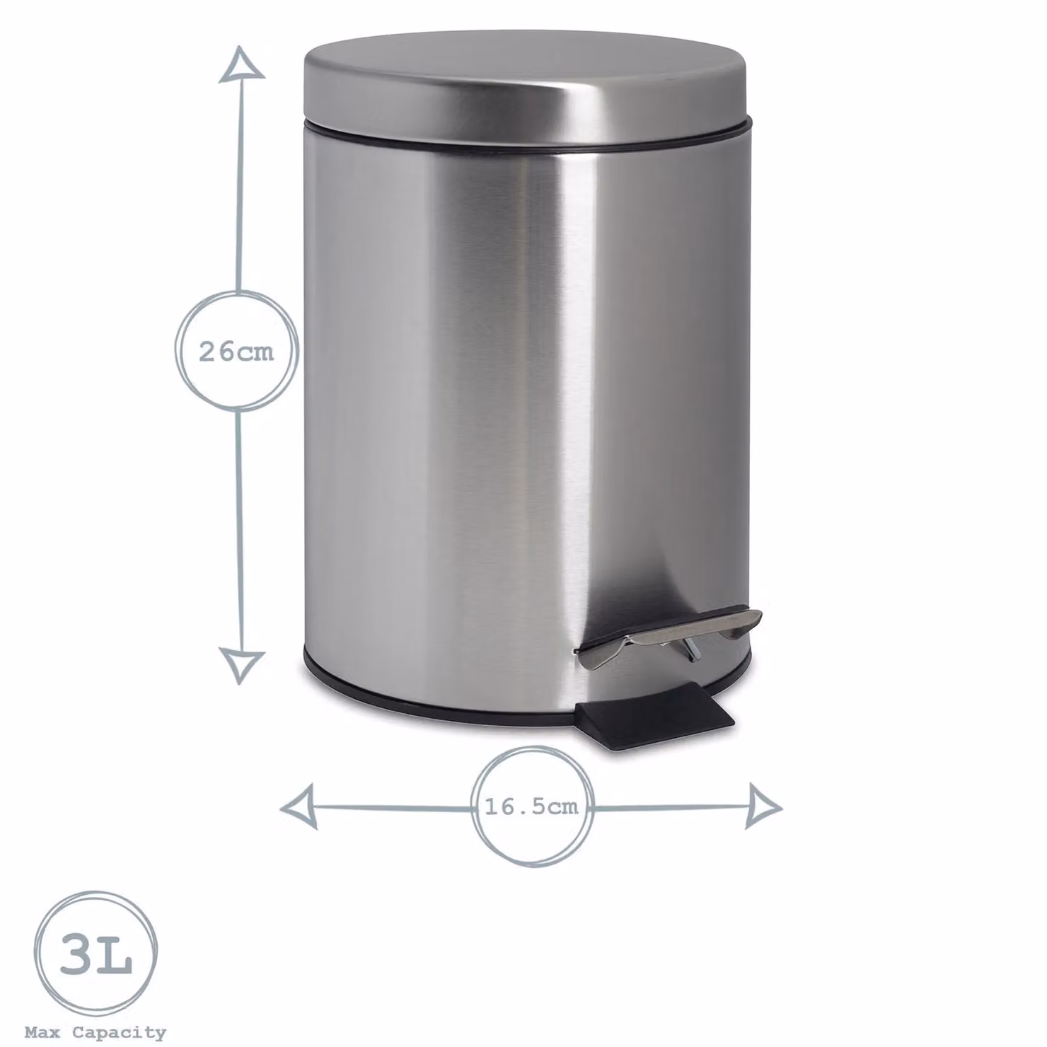 Harbour Housewares Set of 2 Round Stainless Steel Bathroom Pedal Bins, 3L, Metallic Silver – 2