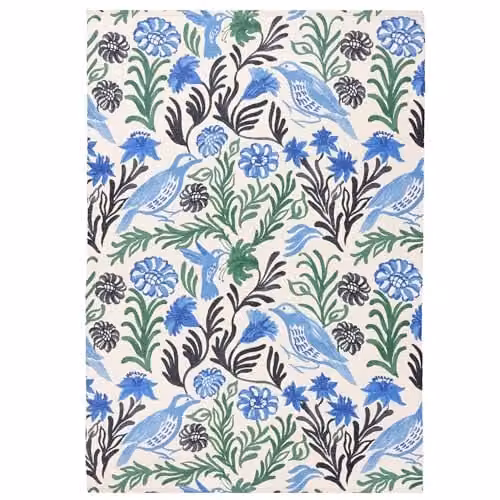 Furn Alentejo Mediterranean Floral Washable Indoor/Outdoor Flatweave Rug, Blue/Multicolour, W/D/H: 170 x 120 x 0.25 cm