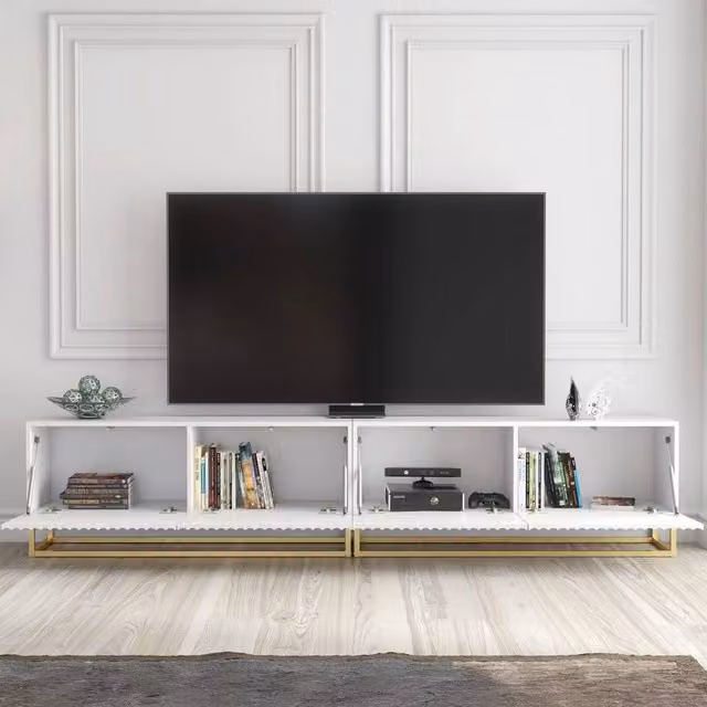 FORGEVIO Modern White Metal TV Unit and Media Sideboard Cabinet – 1