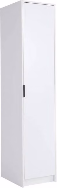 FORGEVIO Modern Single Door Wardrobe in White with Internal Shelves and Hanging Rod