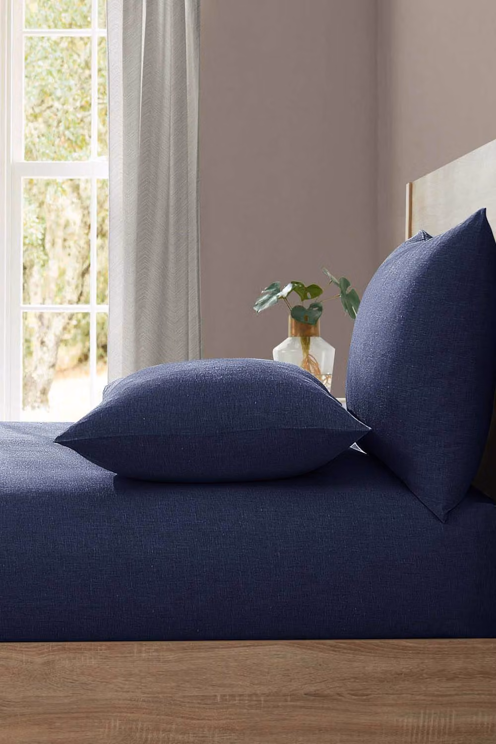 Lazy Linen Navy Blue Double Bedding Bundle including Duvet Cover, Pillowcase Pair and Fitted Sheet – 4