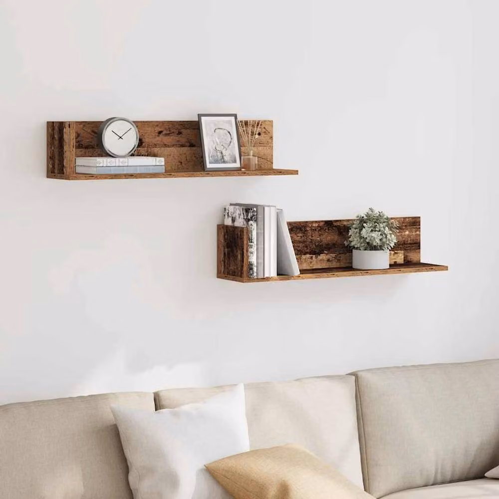 Berkfield Home Wall Mounted Shelves, 2 Piece Set in Brown Old Wood, W/D/H: 75 x 16.5 x 16.5 cm – 3