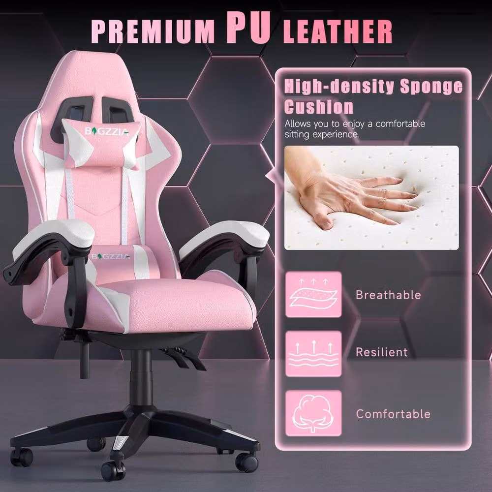 Gartistgo Ergonomic Gaming Chair in Pink with Synthetic Leather and Adjustable Height – 2