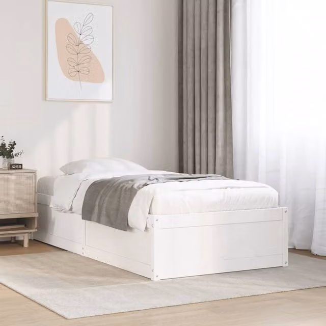 Berkfield Home Single Solid Wood Pine Bed Frame in White, W/D/H: 90 x 190 cm