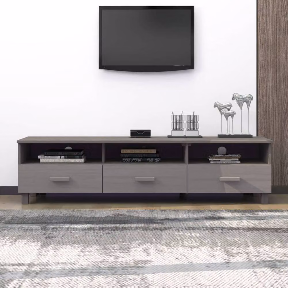 Berkfield Home HAMAR TV Cabinet in Light Grey Solid Pine Wood, W: 158 cm, D: 40 cm, H: 40 cm – 2