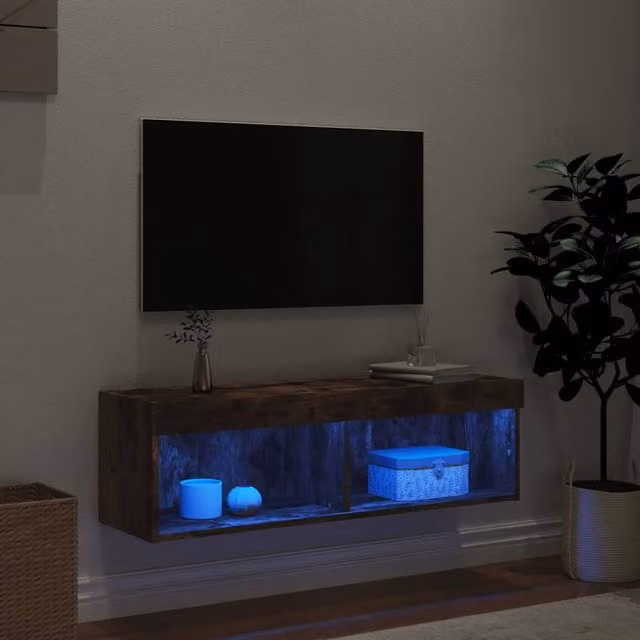 Berkfield Home Modern Smoked Oak TV Cabinet with Integrated LED Lights in Brown, W/D/H: 100 x 30 x 30 cm – 1