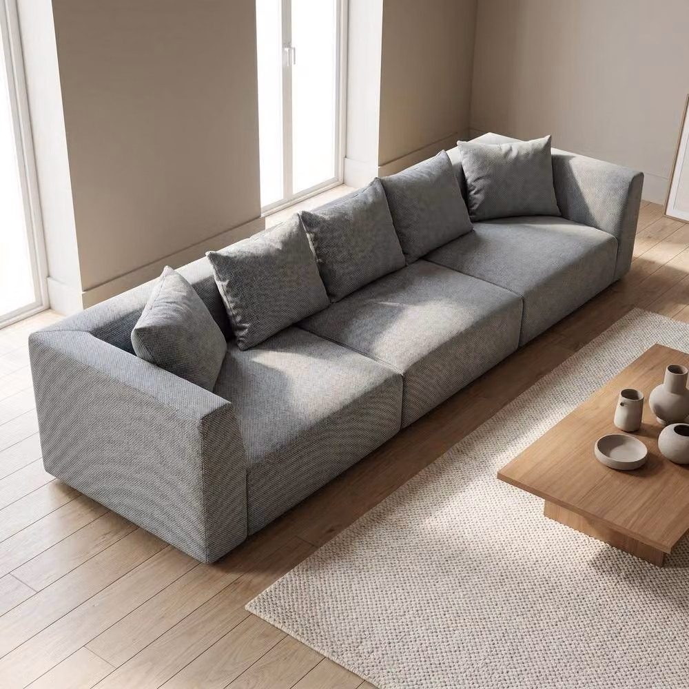 Abakus Direct Tokyo 5 Seater Sofa in Basket Weave Fabric with Deep Seats and Scatter Cushions in Grey, Sand or Anthracite – 3
