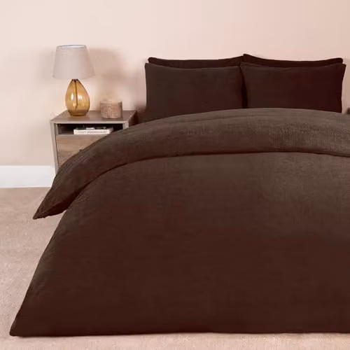 OHS Thermal Soft Teddy Fleece Duvet Cover and Pillowcase Set, Brown, W/D/H: 180 x 200 cm