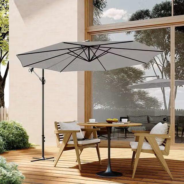 Livingandhome Outdoor Garden Sunshade Parasol with Metal Cross Base in Grey