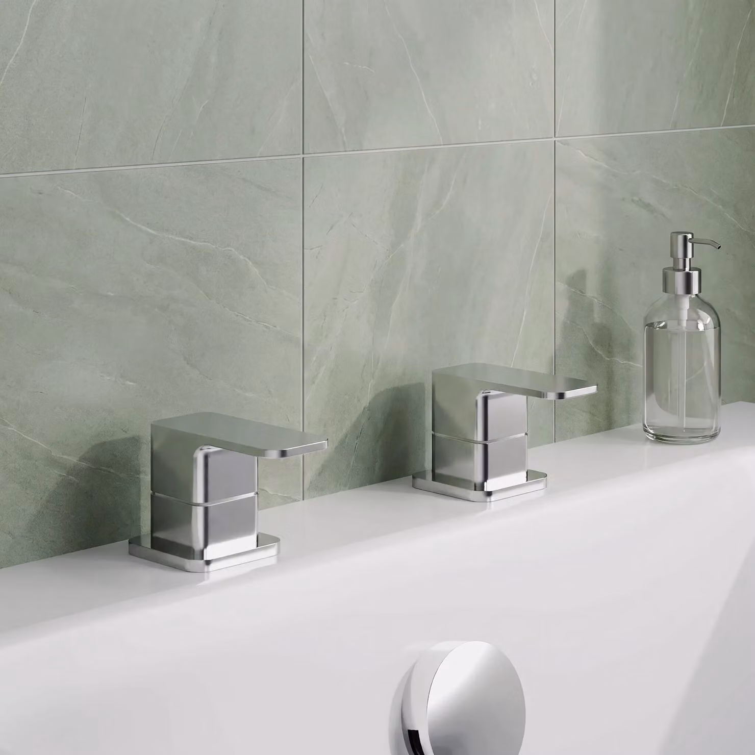 Balterley Square Deck Mounted 3/4 Inch Chrome Side Valves in Silver – 2
