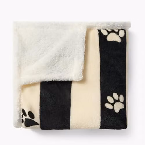 OHS Stripe Paw Print Sherpa Fleece Dog Blanket, Monochrome, W/D: 100 x 120 cm – 3
