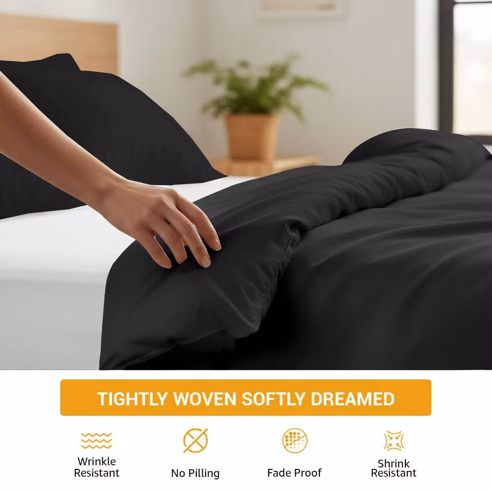 Grace 400 TC 100% Egyptian Cotton Double Duvet Cover Set in Black with Zipper Closure, W: 140 cm, H: 200 cm – 7