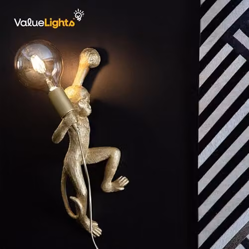 ValueLights Modern Gold Monkey Design Wall Light with Transparent Glass Shade – 2