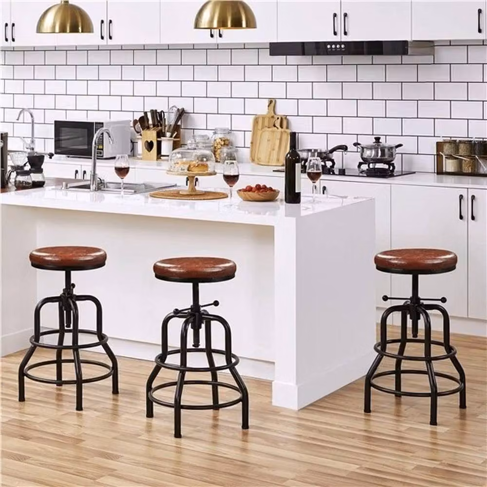 KORVIXA Height Adjustable Industrial Rustic Bar Stool in Brown – 3