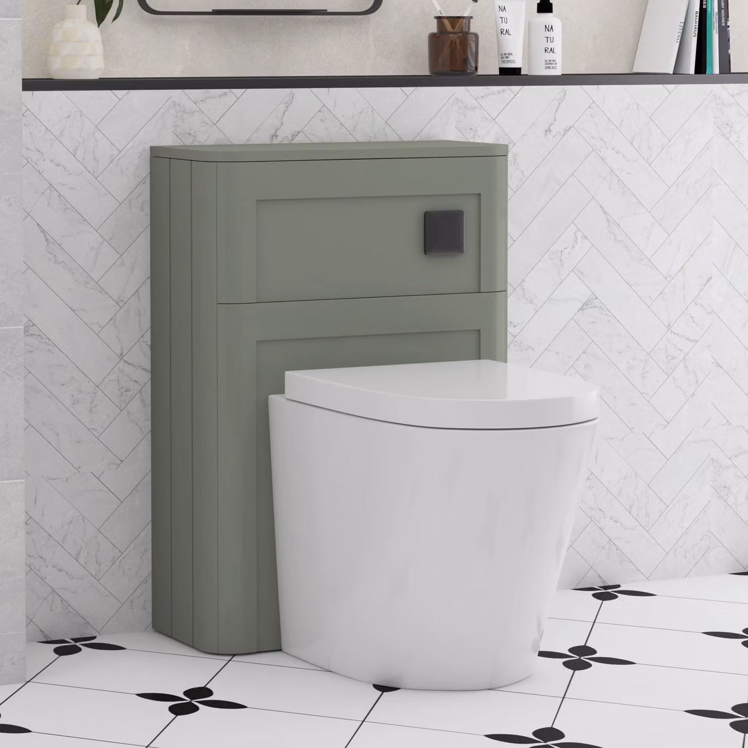 Royal Bathrooms Henley Wall Mounted Sage Green WC Unit with Rimless Ceramic Toilet Seat and Soft Close Lid, Width: 55 cm
