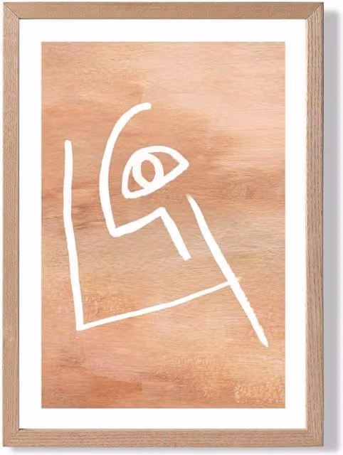 ARTZE Picasso Style Abstract Terracotta Face Framed Print in White and Terracotta with Oak Frame, Size: A2