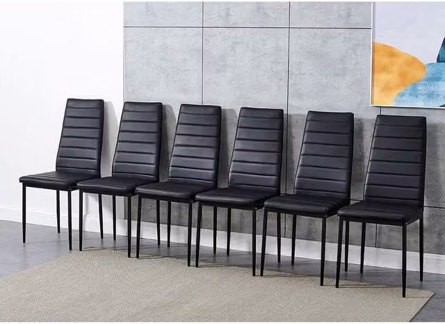 FORGEVIO Set of 6 Black Modern Dining Chairs with High Back and Padded Faux Leather Seats