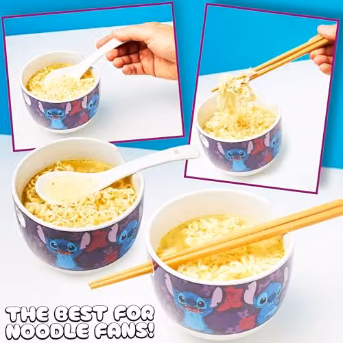 Get Trend Disney Stitch Ramen Bowl Set, Multicolour Ceramic Japanese Rice Noodles Bowl with Ceramic Spoon and Bamboo Chopsticks, 600ml – 5
