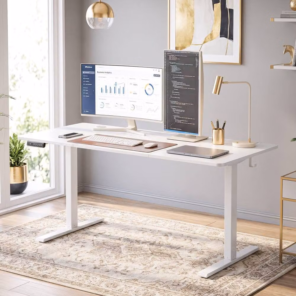 HOMCOM Electric Height Adjustable Standing Desk with Memory Control, White, W: 140 cm, D: 60 cm – 2