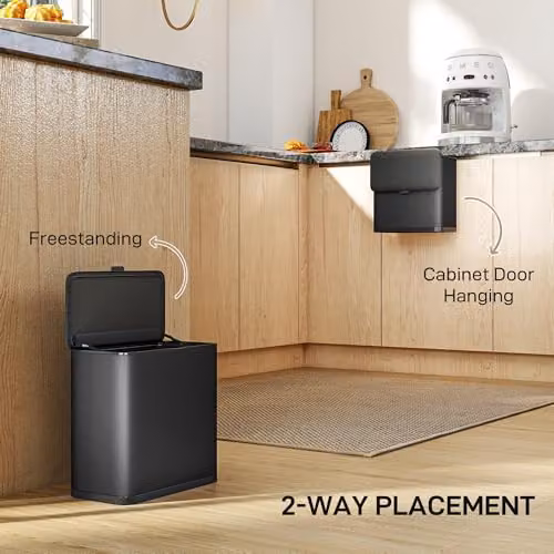 HOMCOM 8L Hanging Kitchen Bin in Black Stainless Steel with Touch Lid and Removable Inner Bucket – 3