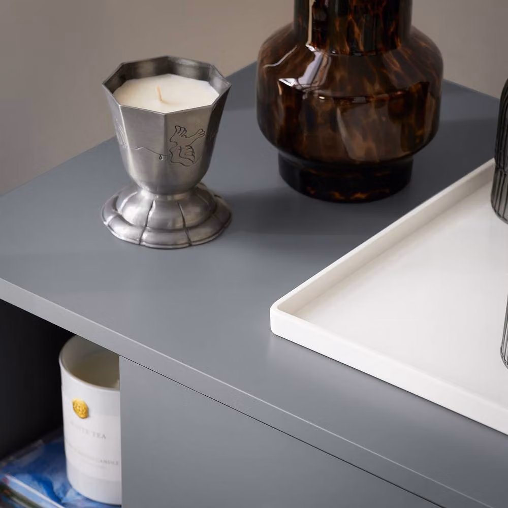 SoBuy Narrow Bedside Cabinet with 3 Drawers and Open Shelf in Grey, W/D/H: 40 x 15 x 60 cm – 3