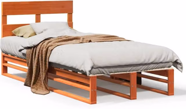 Berkfield Home Small Single Solid Wood Pine Bed Frame, Waxed Brown, W/D/H: 75 x 190 cm