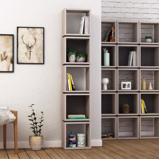 Decortie Modern Wall Mounted Bookcase Display Unit in Grey and Black